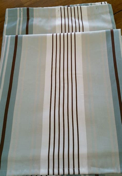 Fieldcrest Luxury Striped Shower Curtain White Blue Brown Gray White