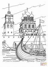 Coloring Cathedral Pages Trinity Kremlin Pskov Printable sketch template