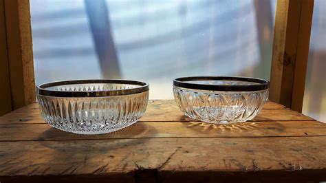 vintage pressed glass bowls  aged silver rims vintage pressed