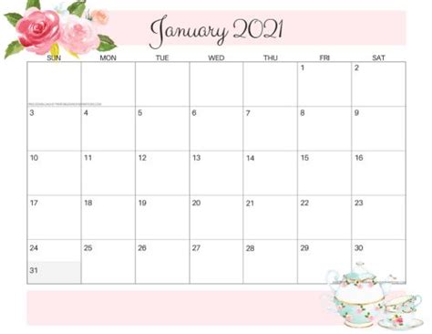 printable pretty floral calendar printables