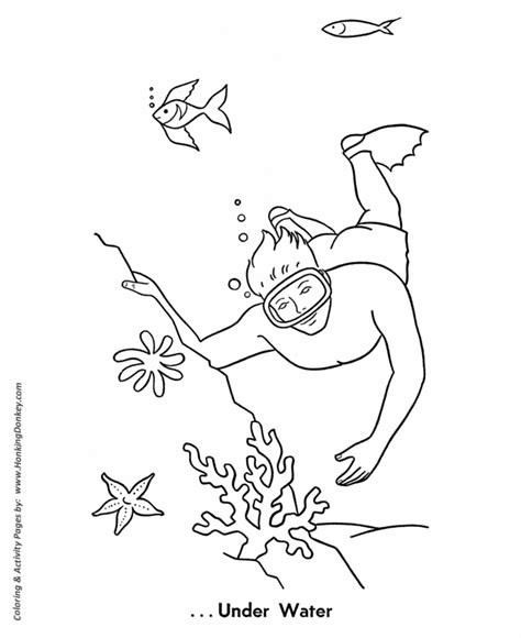 summer coloring kids skin diving coloring page sheets   summer
