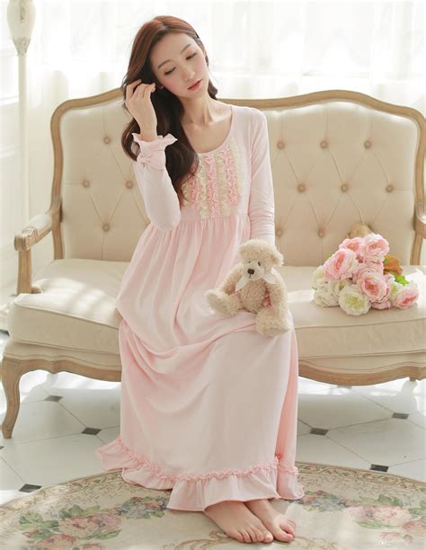 2019 2015 new women 100 cotton princess nightgowns women long white pink pajamas royal