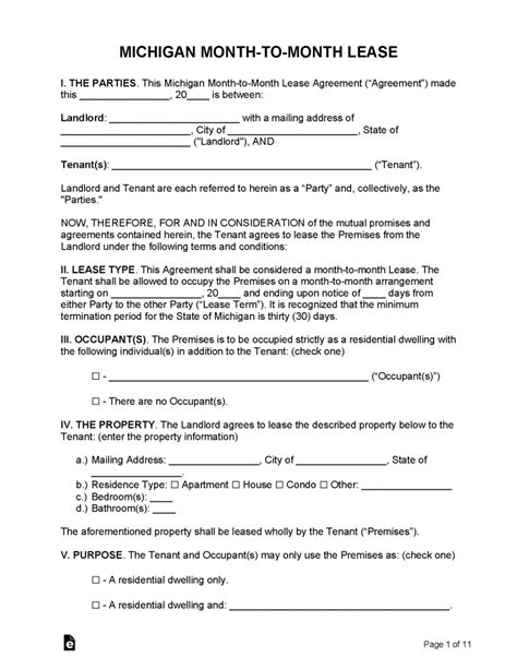 michigan lease agreement templates
