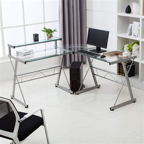 computer desk glass laptop table workstation home office furniture mecor  shape corner