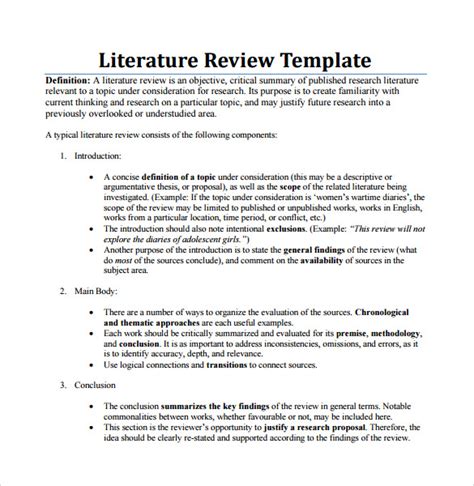 sample literature review template  documents   word