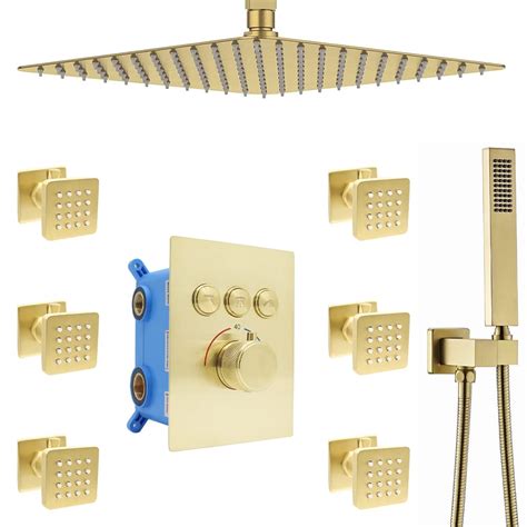 Buy Brushed Gold Shower System With Body Jet Backnets 16 Inch Ceiling