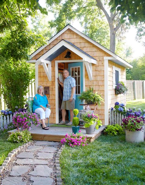 this custom she shed is a tiny getaway filled with cozy cottage details