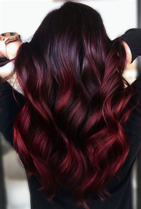 deep red balayage on a dark brunette hair base from hairbykael wine