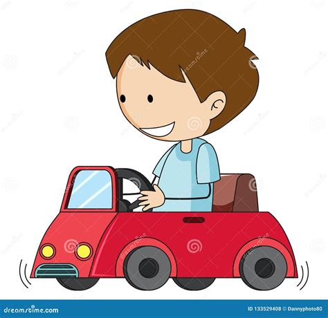 doodle boy drive toy car stock vector illustration  drawing