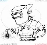 Welding Welder Cartoon Coloring Outline Pages Work Clip Vector Drawing Brazing Funny Iron Illustration Worker Royalty Toonaday Helmet Clipart Line sketch template