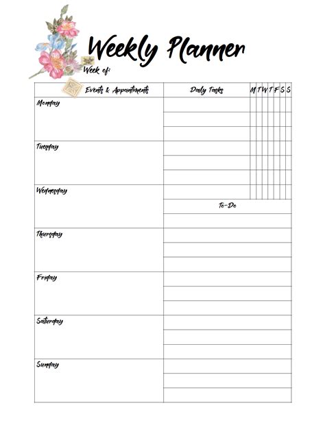 printable weekly planners monday start