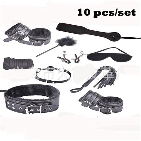 high quality leather fetish 10pcs handcuffs nipple clamps adult sex