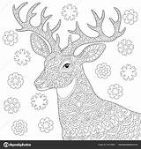 Stress Reindeer Zentangle Snowflakes Freehand Elements Sybirko sketch template