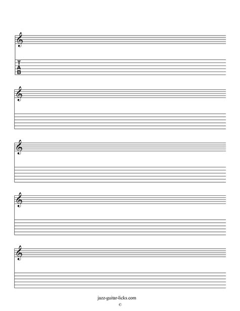 printable blank staves  tabs   sheet jazz