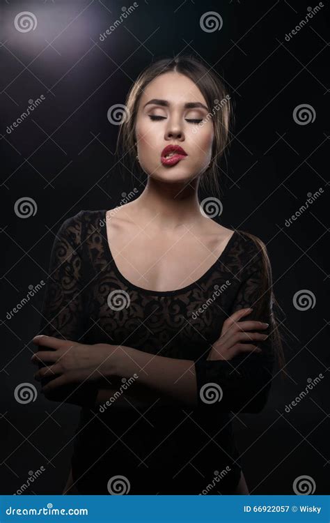 Brunette With Lips Dressed In Erotic Bodysuit Stock Image Image Of