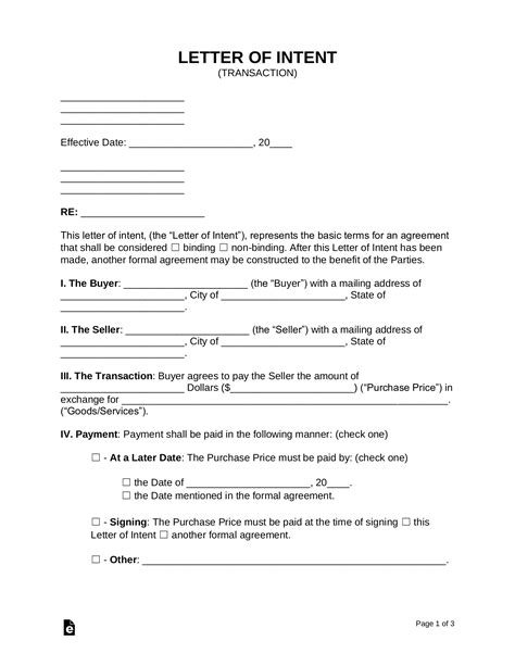 letter  intent loi templates   word eforms