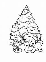 Christmas Tree Coloring Pages Dog Puppy Presents Sheet Sheets Xmas Gifts Printable Color Puppies Trees Print Under Gift Present Silhouettes sketch template