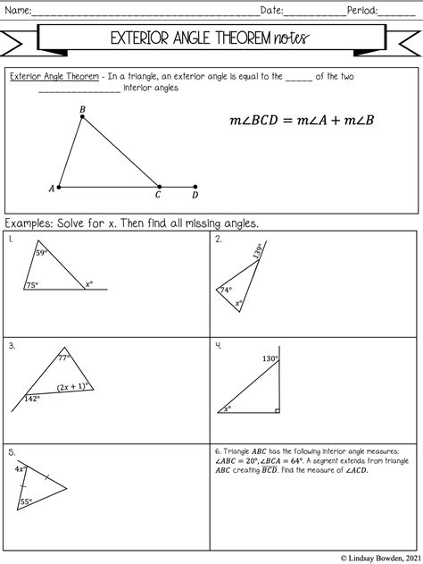 interior  exterior angles  triangles worksheets  review home