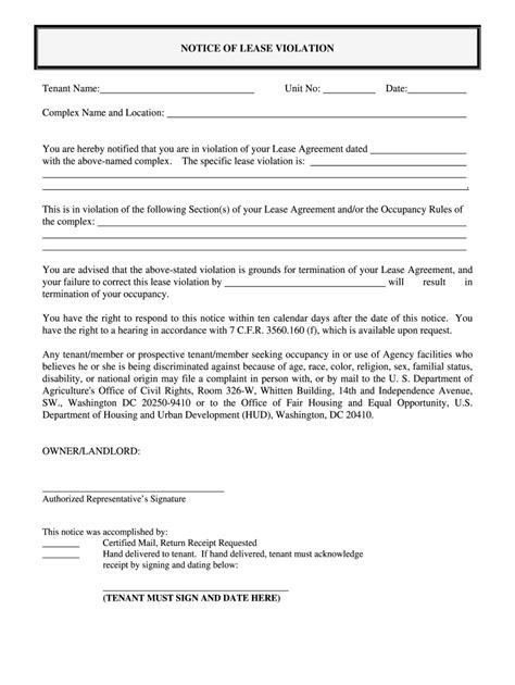 tenant lease violation form fill out and sign printable pdf template