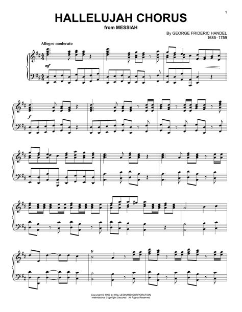 hallelujah chorus sheet music george frideric handel piano solo