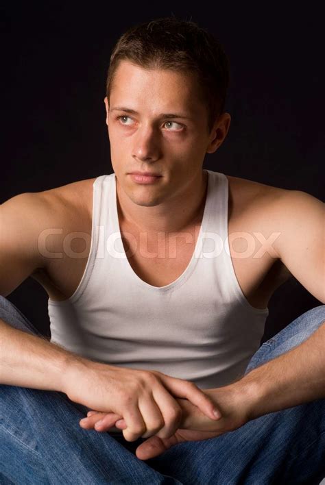 Cute Guy On Black Stock Image Colourbox