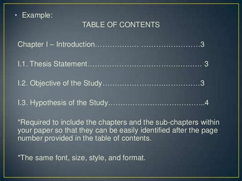 full research paper table  containts sample table  contents