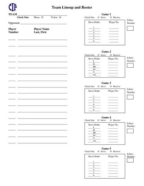 printable blank volleyball lineup sheet