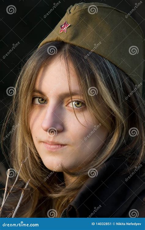 Girl In Military Cap Stock Image Image Of Isolated Eyes 14032851