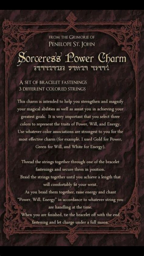 Sorceress Power Charm Book Of Shadows Spells Witchcraft Witchcraft