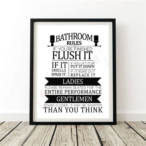 bathroom rules print toilet sign picture funny wc humour wordart wall