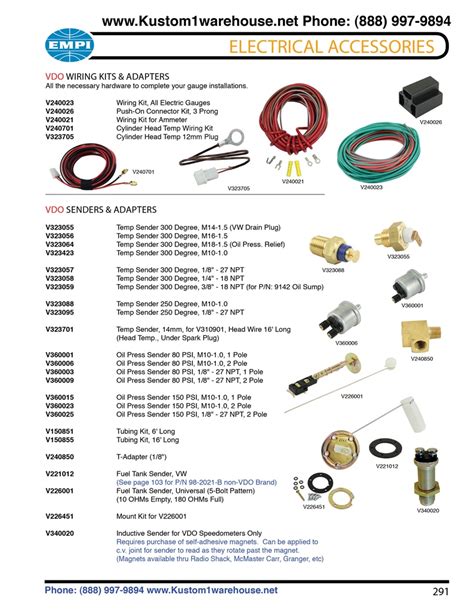 vdo wiring kits oil  cylinder head temperature oil pressure fuel sending units