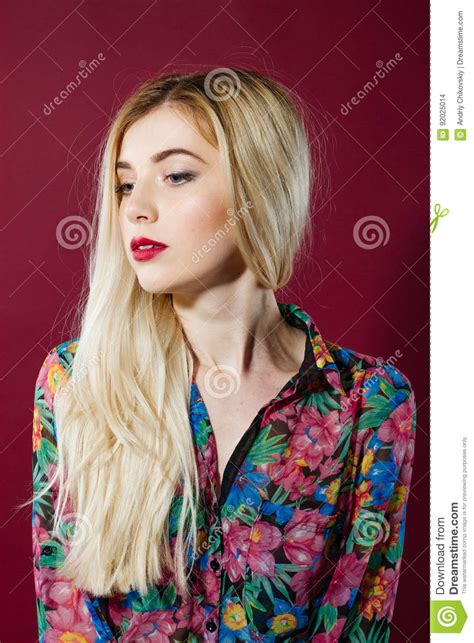 Portrait Of Amazing Blonde Model With Long Hair In
