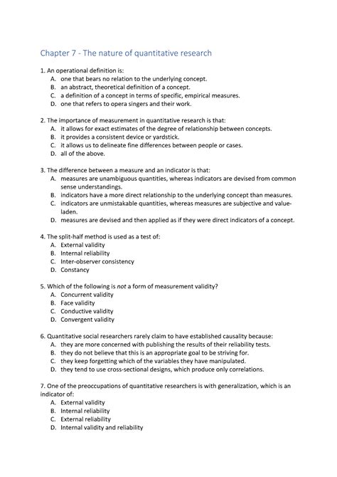 multiple choice questions quantitative research chapter