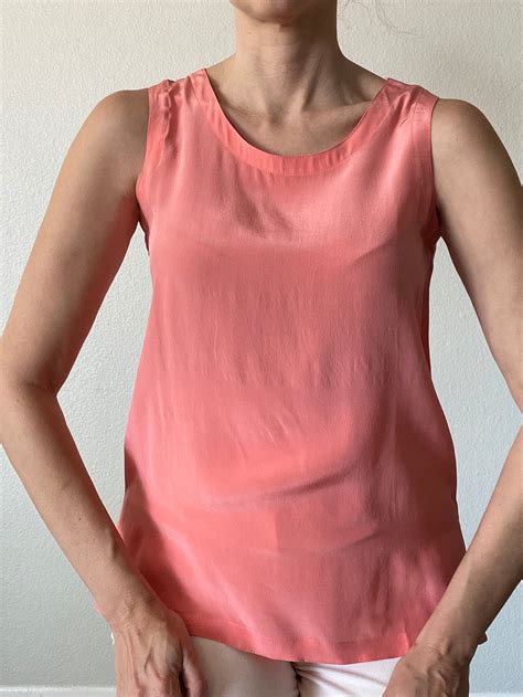 vintage  zijde perzik roze mouwloze blouse tank top shirt etsy nederland