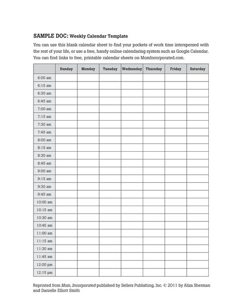 printable  minute schedule template