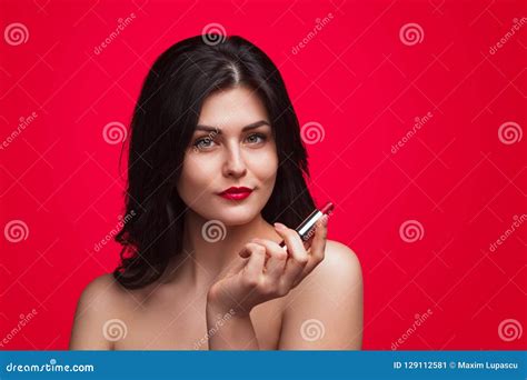 Sensual Brunette With Red Lipstick Stock Image Image Of Luxury