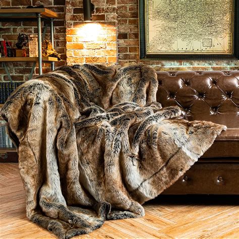 amazoncom battilo home luxury brown faux fur blanket thick warm