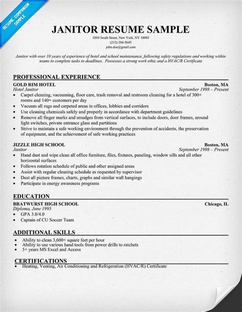 janitor resume  resume revamp pinterest resume examples