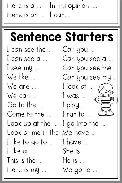 sentence starters  kindergarten desalas template