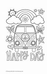 Coloring Pages Sheets Printable Hippie Colouring Cute Happy Adult sketch template