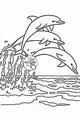 Coloring Pages Dolphin Splash Jumping Kids Dolphins Animal Drawing Sea Fish Line Color Jump Colouring Printable Print Printables Getdrawings Show sketch template