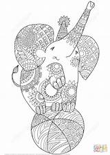 Zentangle Elephant Coloring Template Pages Cute sketch template