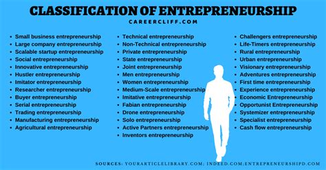 types  entrepreneurs classification  entrepreneurship careercliff