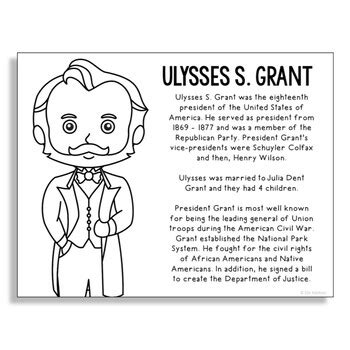 president ulysses  grant coloring page craft  poster  mini