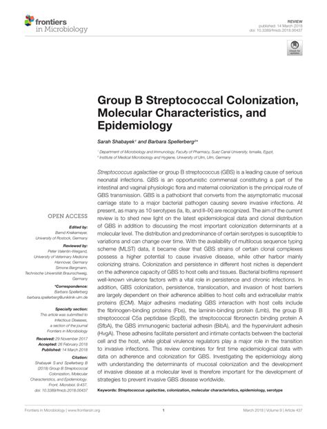 Pdf Group B Streptococcal Colonization Molecular Characteristics
