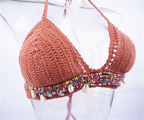 boho bikini with sea shells crochet swimwear bohemia sexy etsy