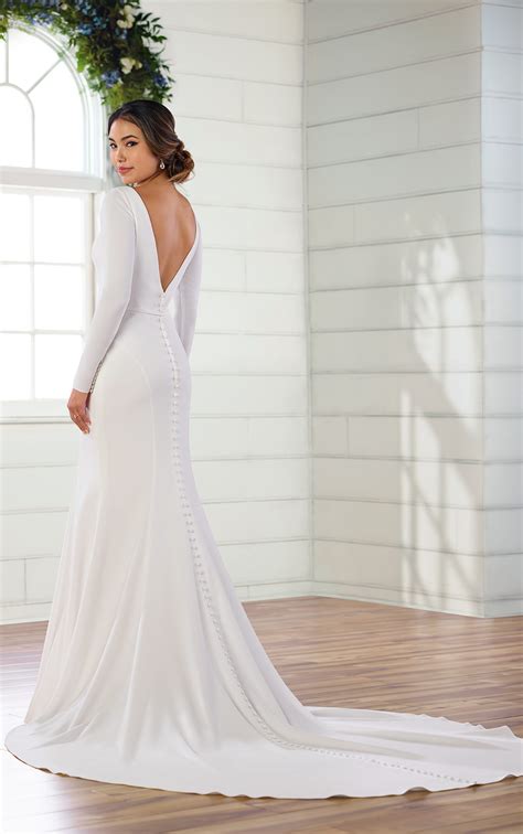 simple and sleek long sleeved sheath wedding dress
