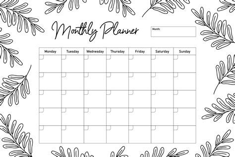 black  white floral monthly planner template  vector art