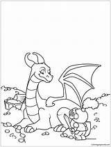 Dragon Knight Coloring Pages Guarding Kids Fun Treasure Draak Color sketch template