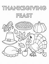 Coloring Thanksgiving Pages Food Feast Dinner Color Sheets Family Cute Pilgrim Getcolorings Printable Print Colorings Holiday Nice sketch template